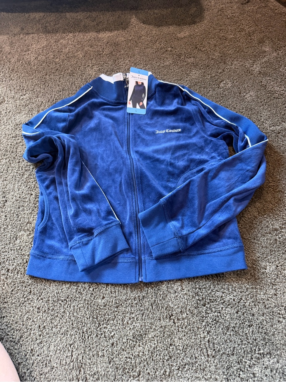 Juicy Couture Royal Blue Velour Track Jacket with Piping Sz lg